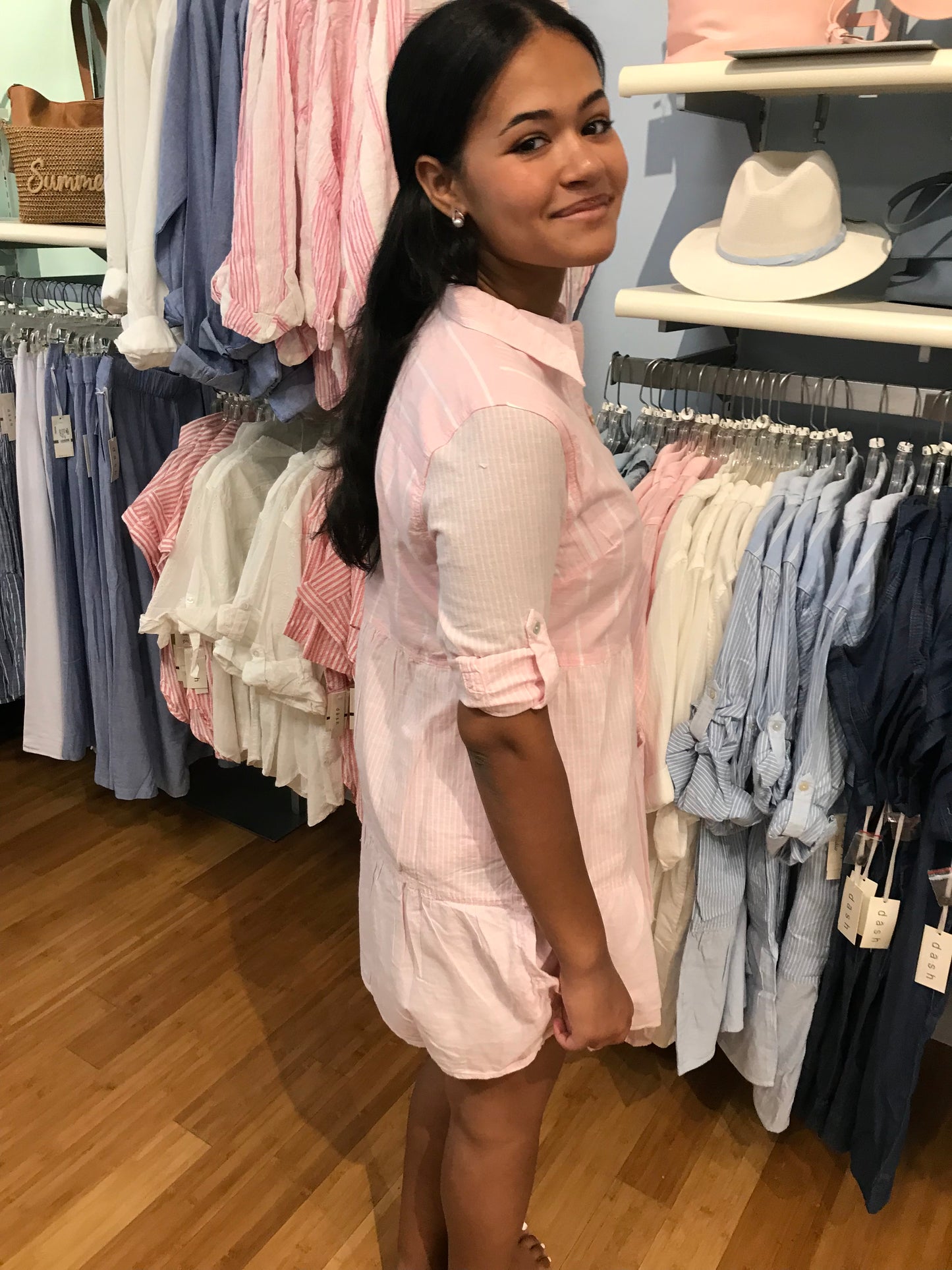 Dash Linen Chambray 3/4 Roll Tab Sleeve Dress