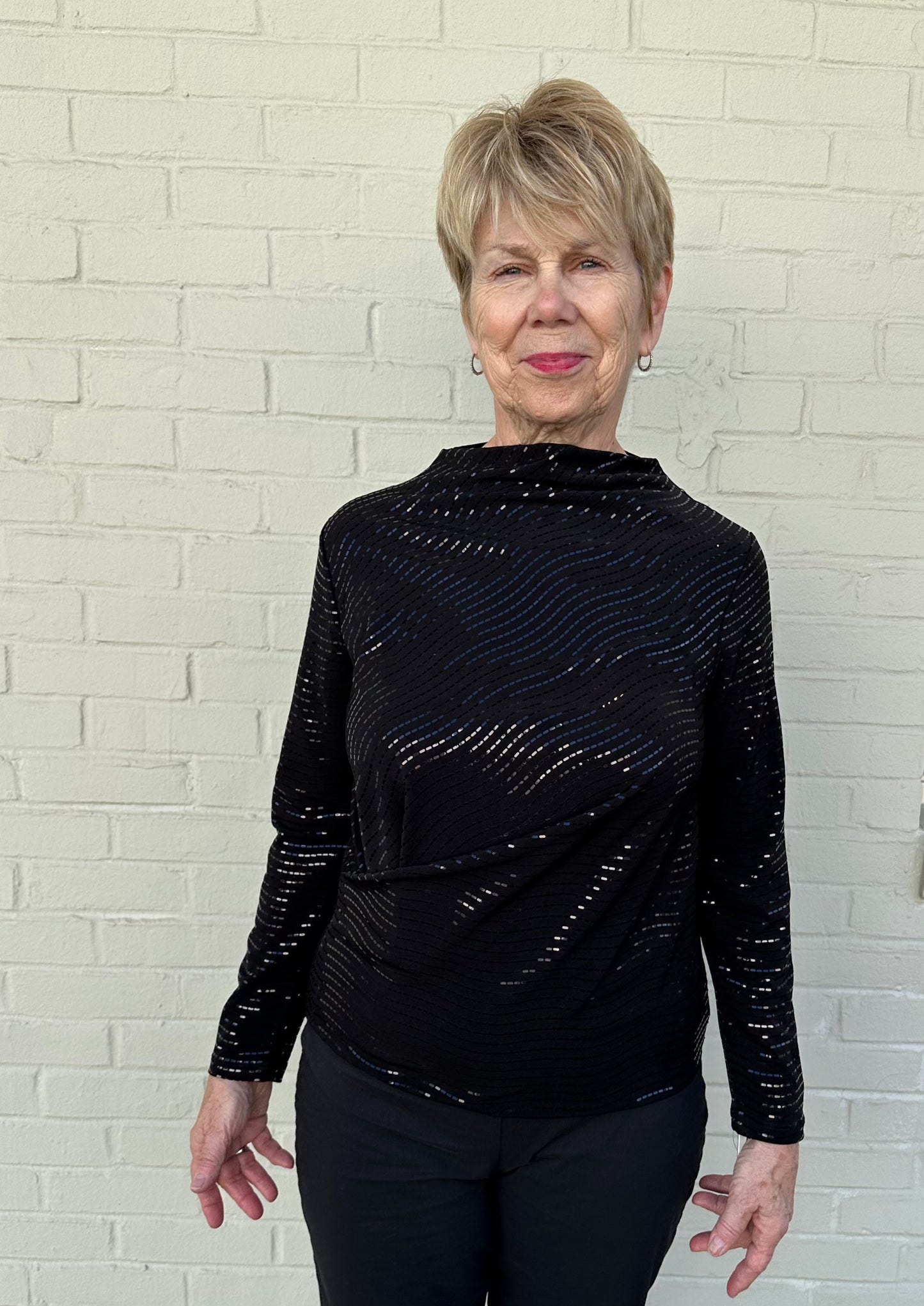 Clara Knit Shimmer Drape Neck Top
