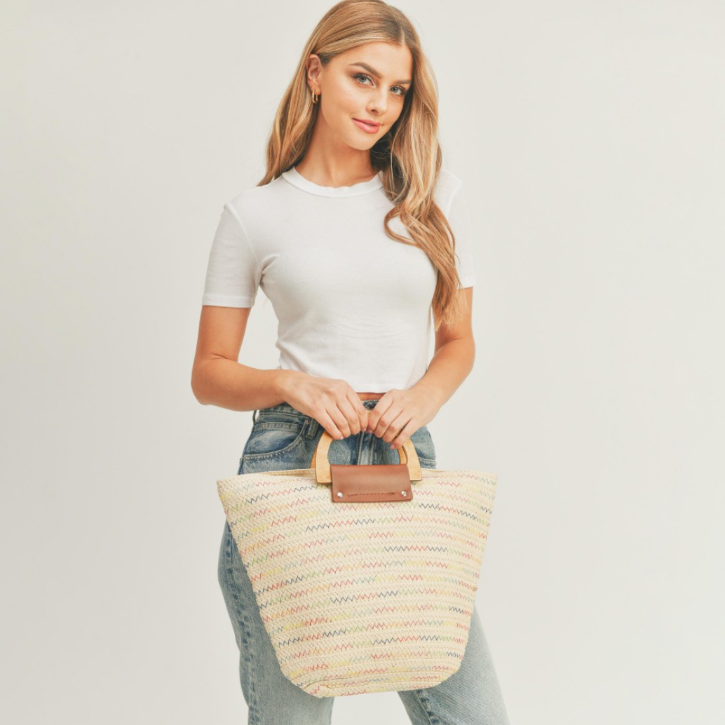 Woven Straw Tote-Beige