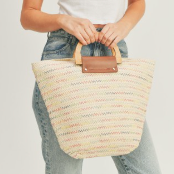 Woven Straw Tote-Beige