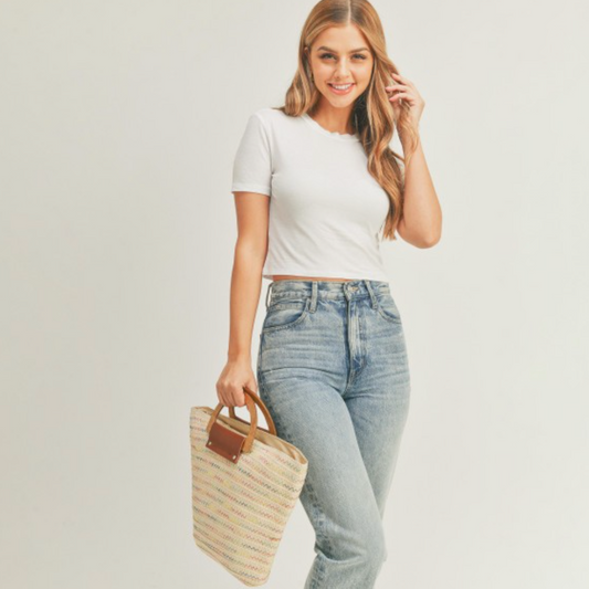 Woven Straw Tote-Beige