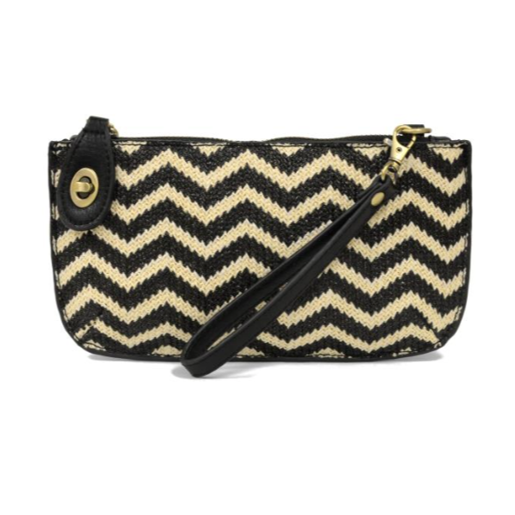 Straw Mini Crossbody Wristlet-Black & Cream