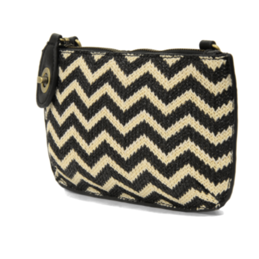 Straw Mini Crossbody Wristlet-Black & Cream