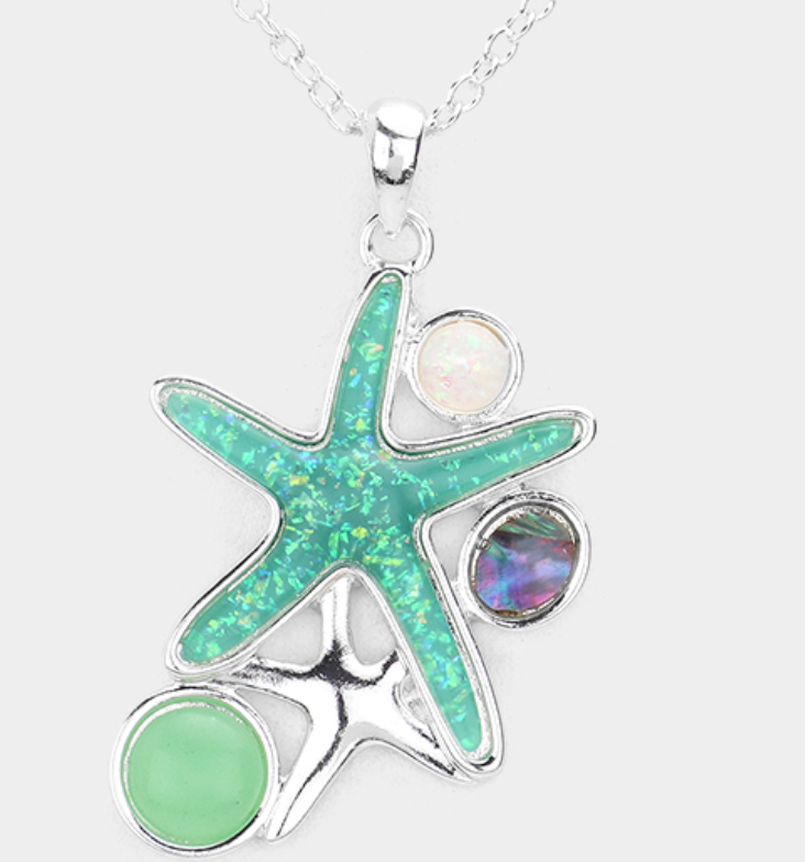 Glitter Starfish Pendant Necklace