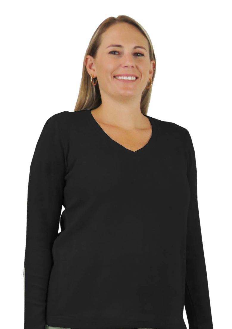 La Cera Long Sleeve V Neck Top