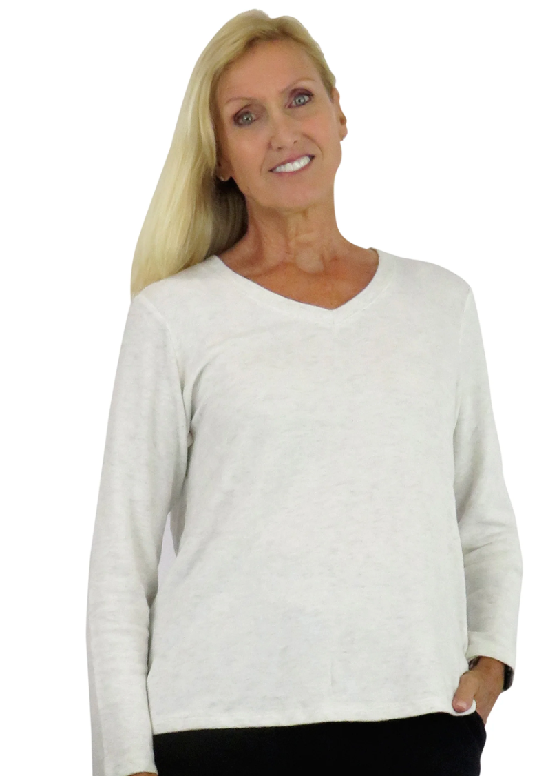 La Cera Long Sleeve V Neck Top