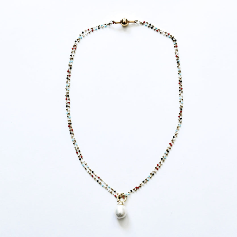 Sea Lily Beaded Chain Necklace with Pearl-NEW!