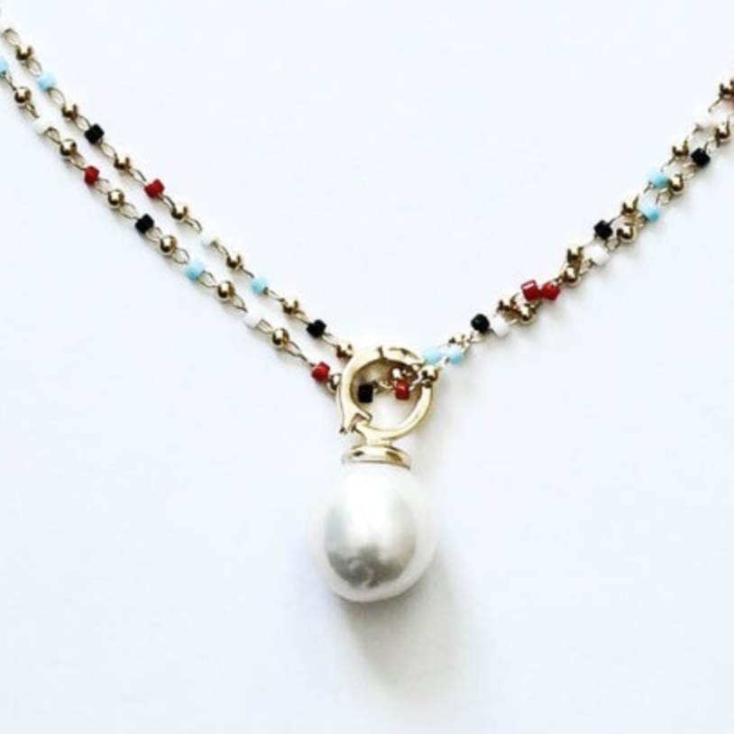 Sea Lily Beaded Chain Necklace with Pearl-NEW!