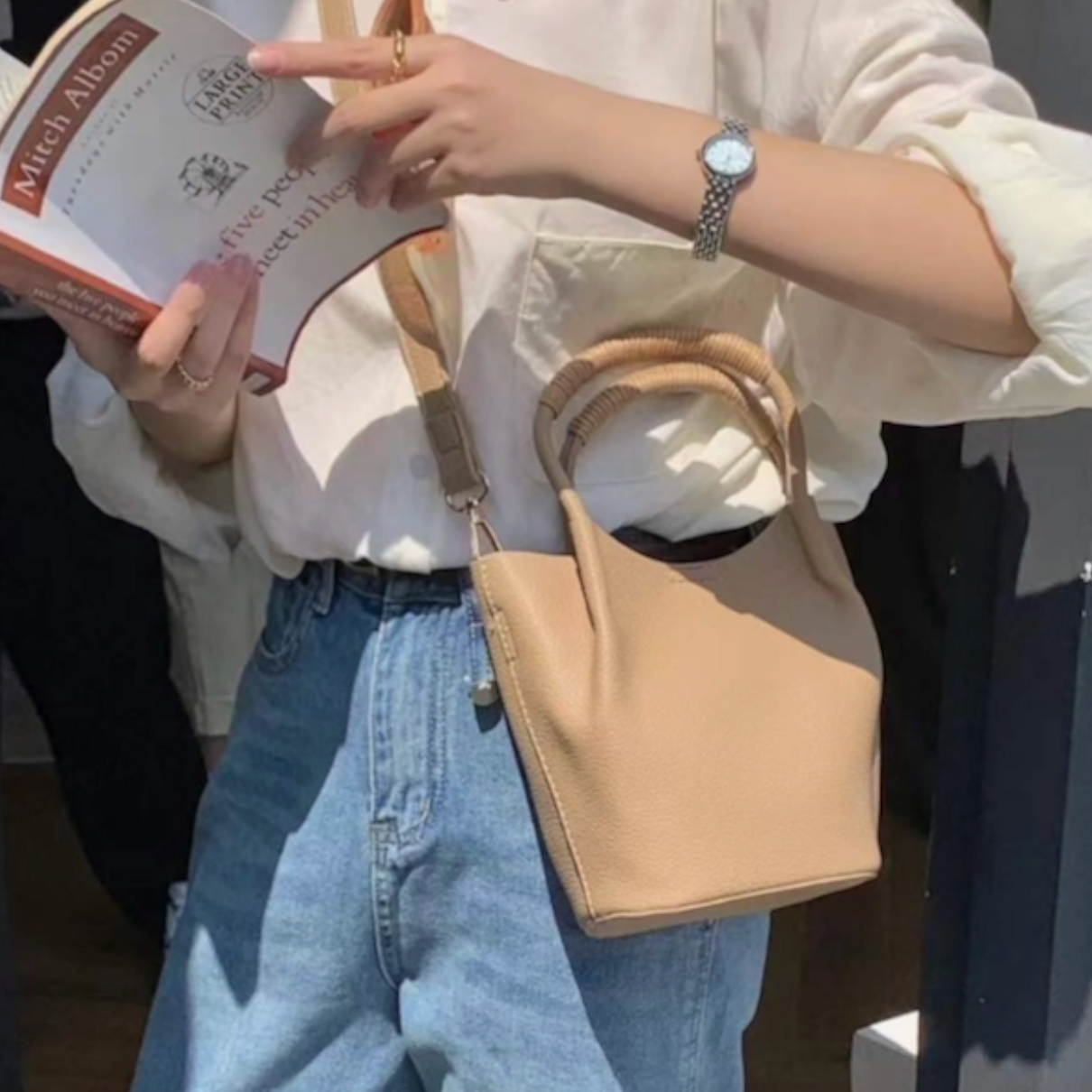 Small Tote Crossbody Bag-Beige