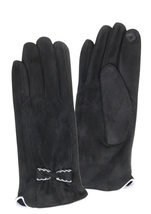Bow Accent Faux Suede Smart Gloves-Black