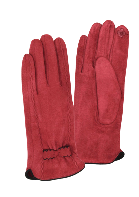 Bow Accent Faux Suede Smart Gloves-Burgundy-50% OFF