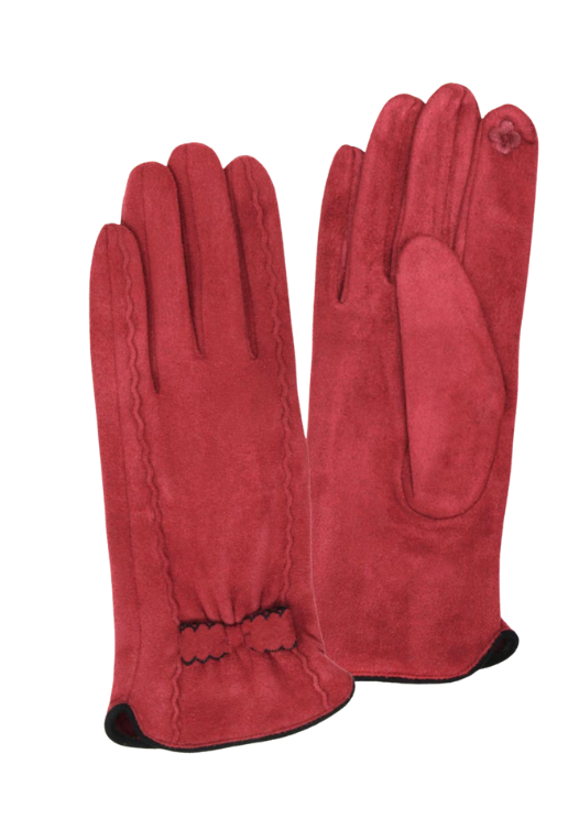 Bow Accent Faux Suede Smart Gloves-Burgundy
