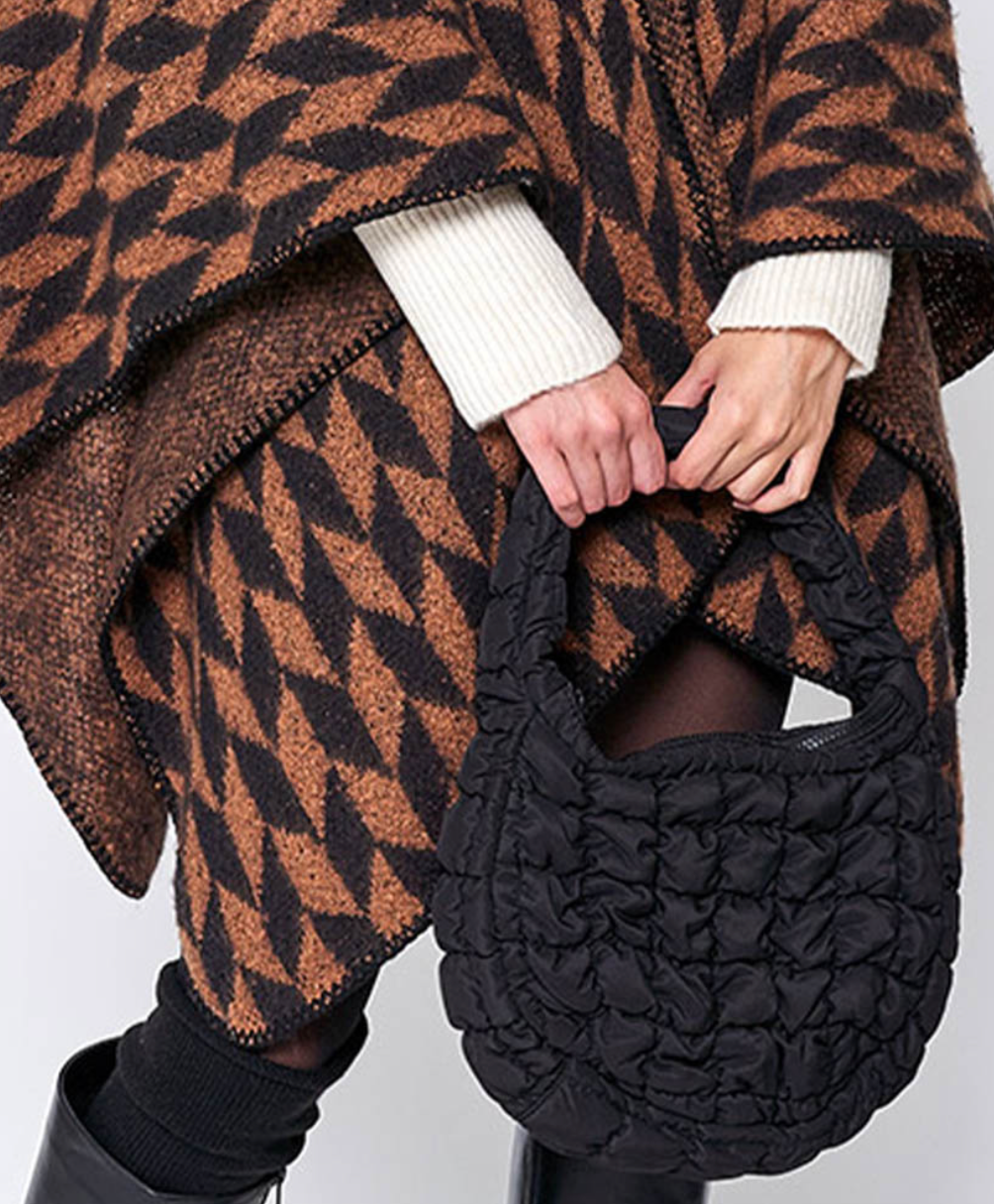 Quilted Puffer Tote/Shoulder Bag-Black