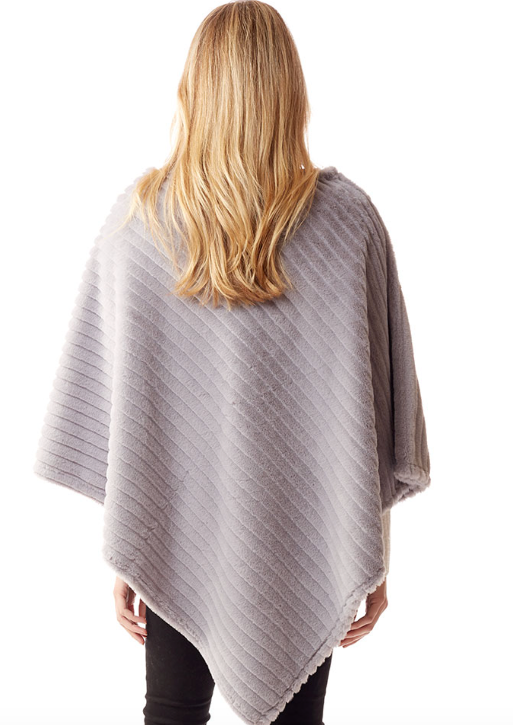 Faux Fur Poncho-Gray
