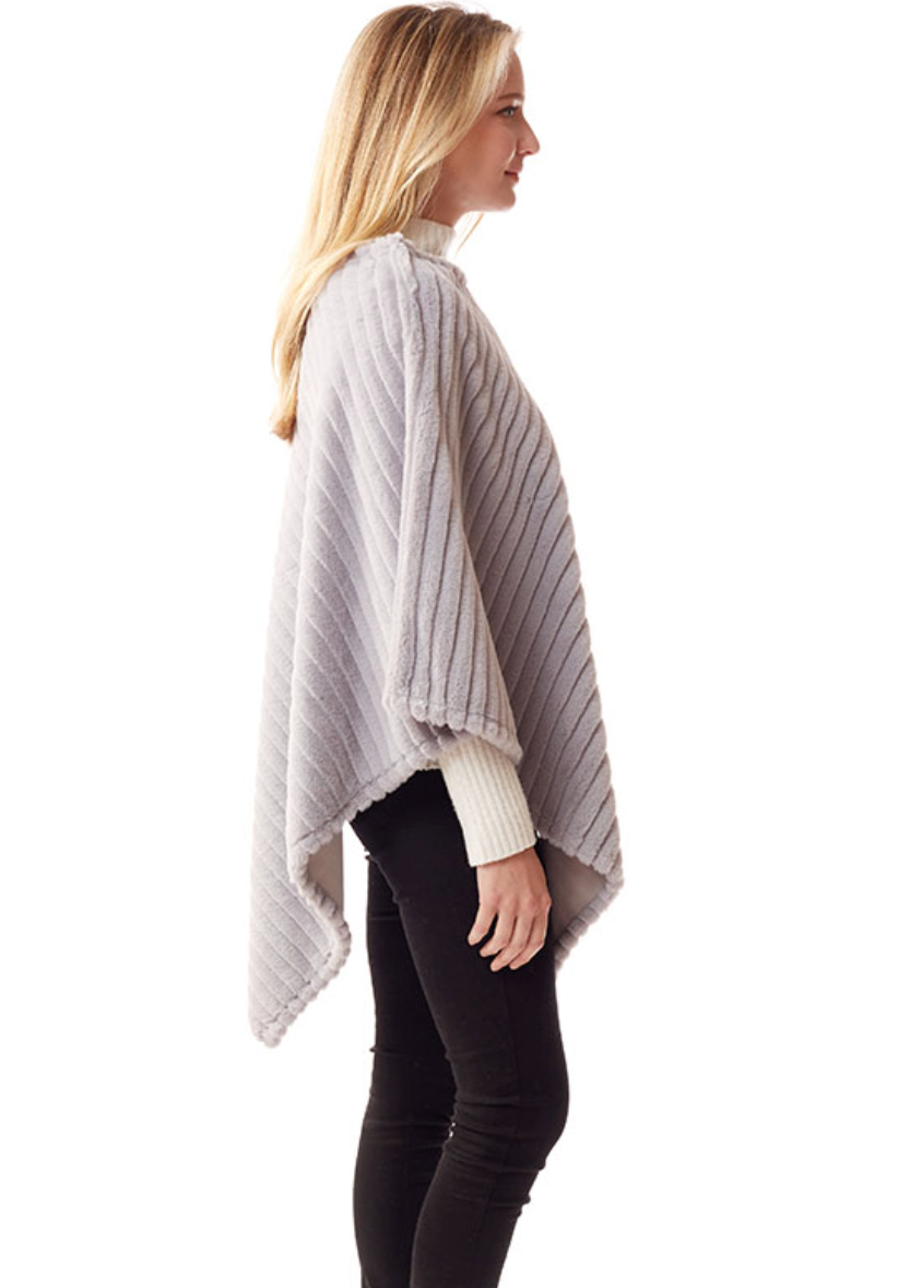 Faux Fur Poncho-Gray