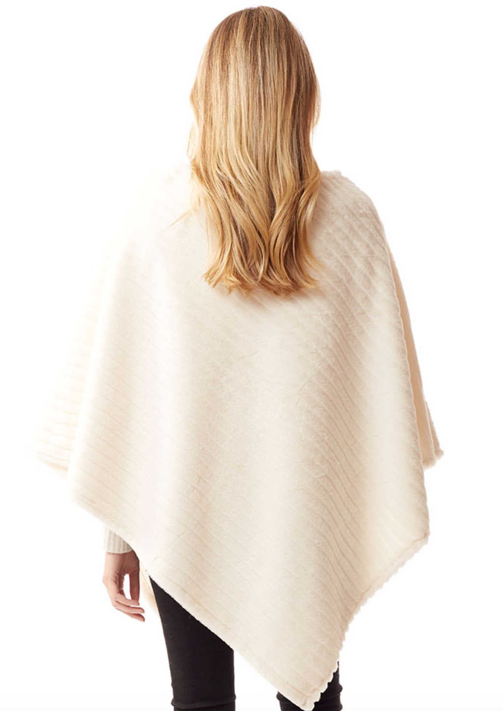 Faux Fur Poncho-Ivory