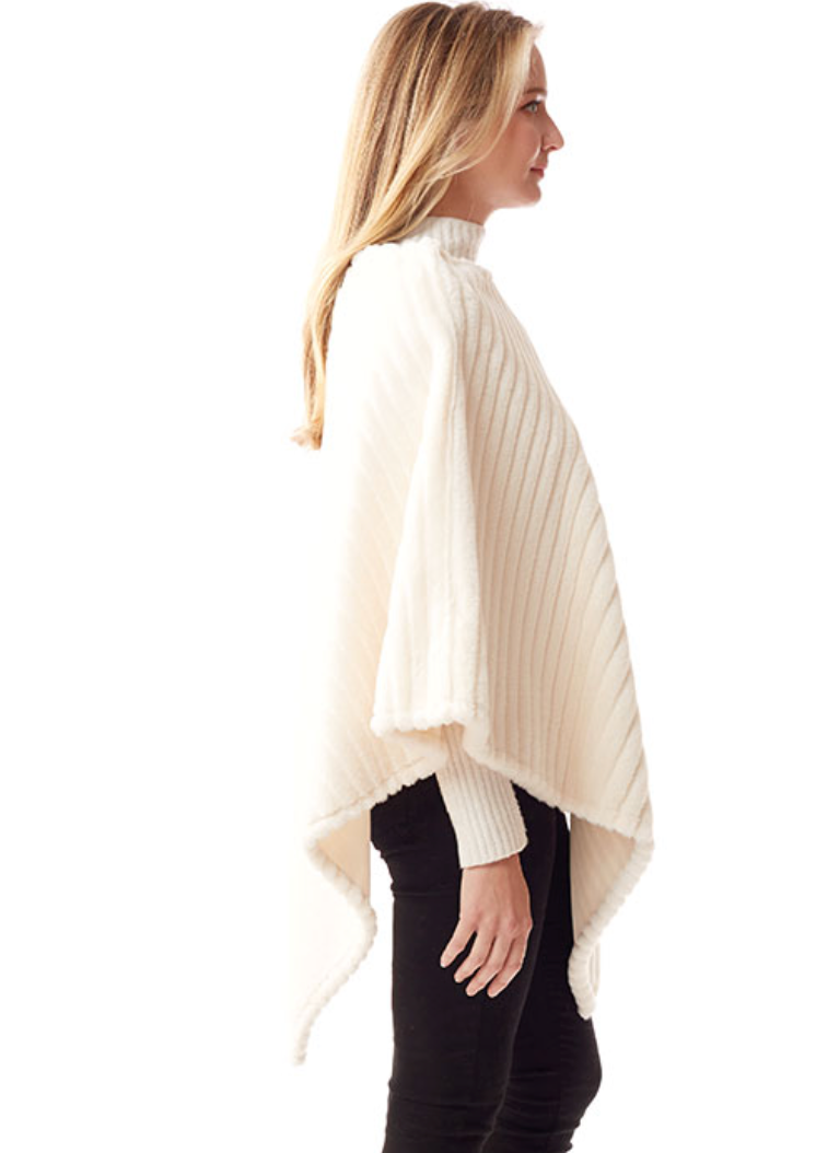 Faux Fur Poncho-Ivory