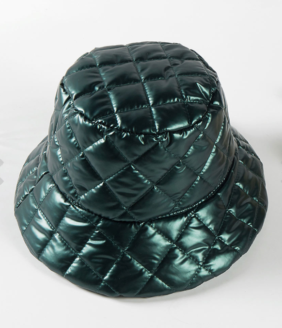 Quilted Puffer Bucket Hat-Dark Olive-50% OFF