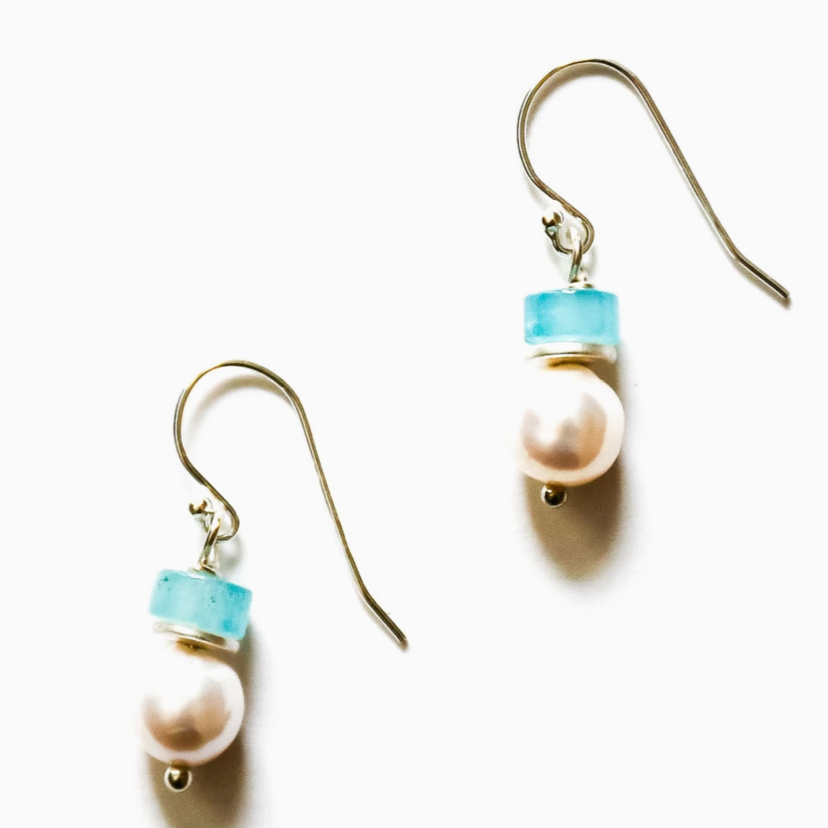 Sea Lily Aqua Quartz Earrings-RESTOCKED