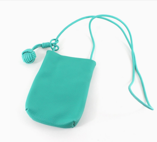 Ribbon Ball Small Leather Crossbody Bag-Turquoise