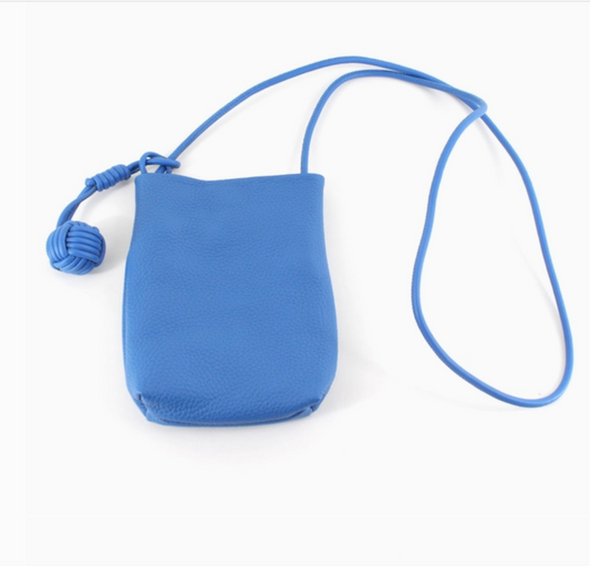 Ribbon Ball Small Leather Crossbody Bag-Blue