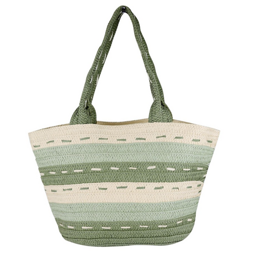 Striped & Dotted Line Detail Straw Bag