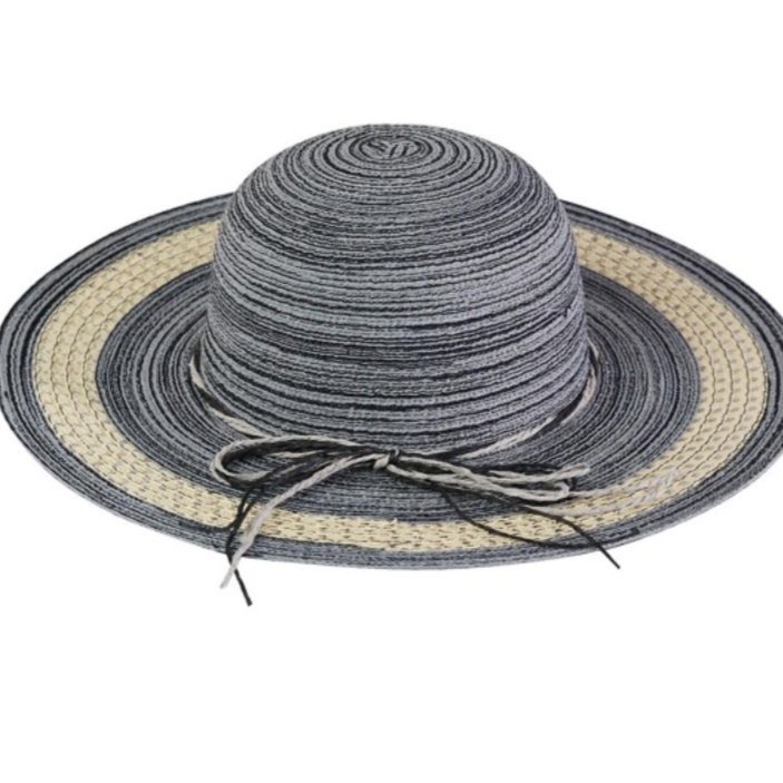 Mixed Straw Sun Hat With Woven Band And String Band