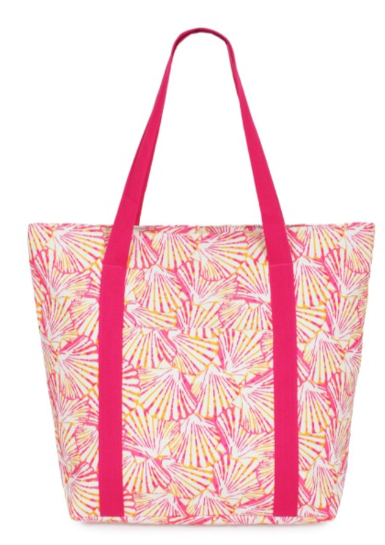 Overlapping Shells Printed Canvas Beach Bag