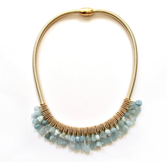 Aqua Sea Lily Necklace with Gold Rings & Aquamarine-RESTOCKED