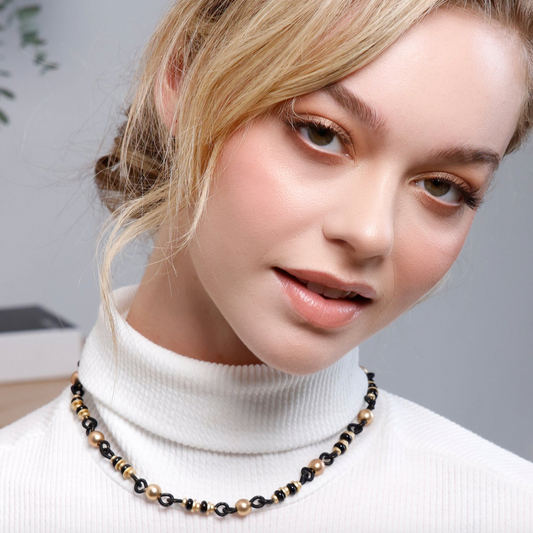 Sea Lily Black Stone and Gold Necklace-Restocked