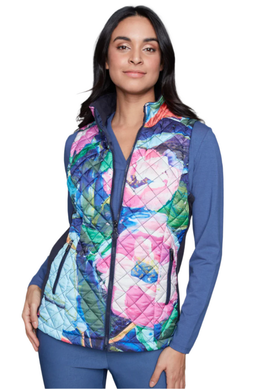 Claire Desjardins Pink Peonies Quilted Vest