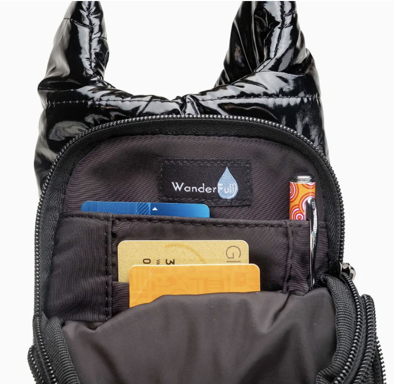 The Original WanderFull Hydrobag-Glossy Black With Stripe Strap