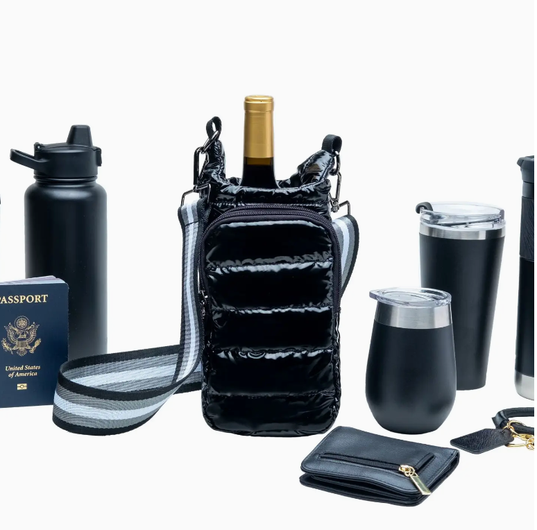 The Original WanderFull Hydrobag-Glossy Black With Stripe Strap