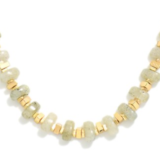 Natural Stone and Faceted Beaded Necklace-Gray