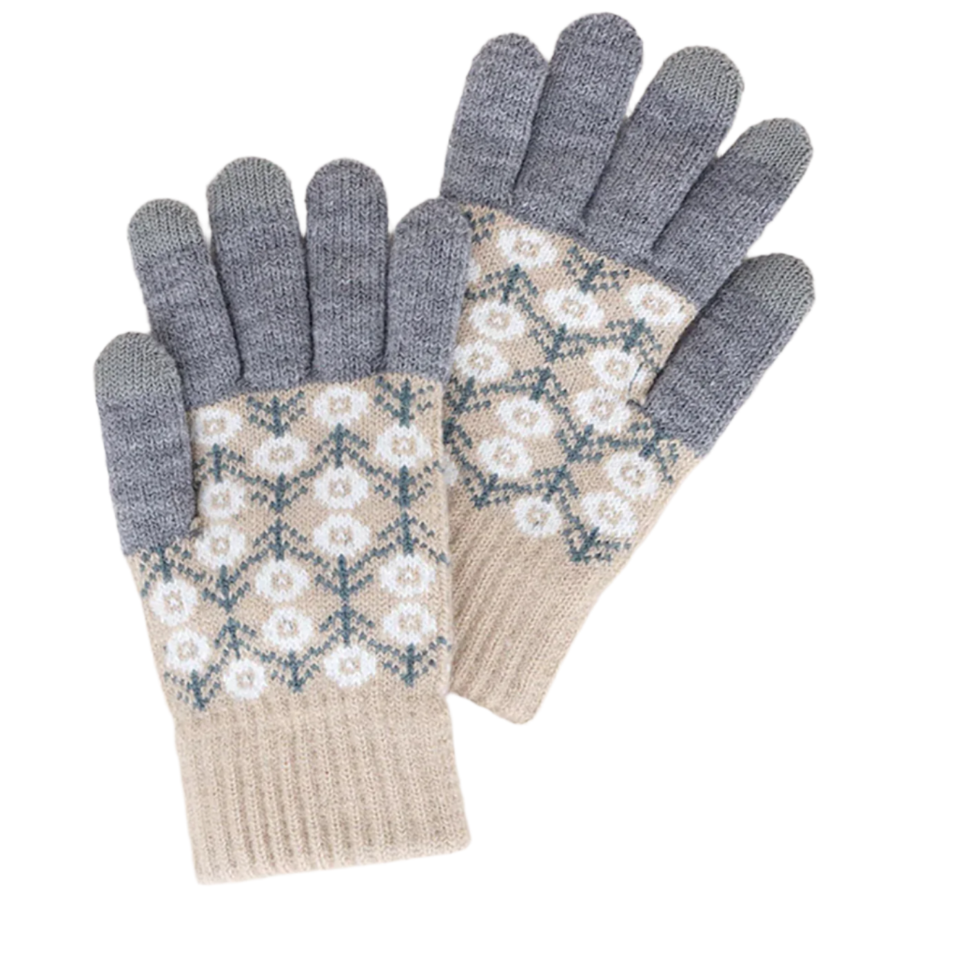 Aztec Patterned Knit Touch Smart Gloves-Grey Mix-50% OFF