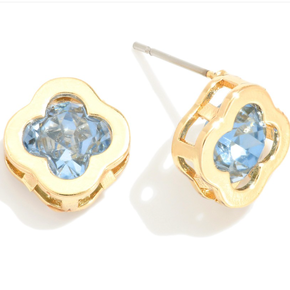 Goldtone Cloverleaf Stud Earrings-Lt Blue