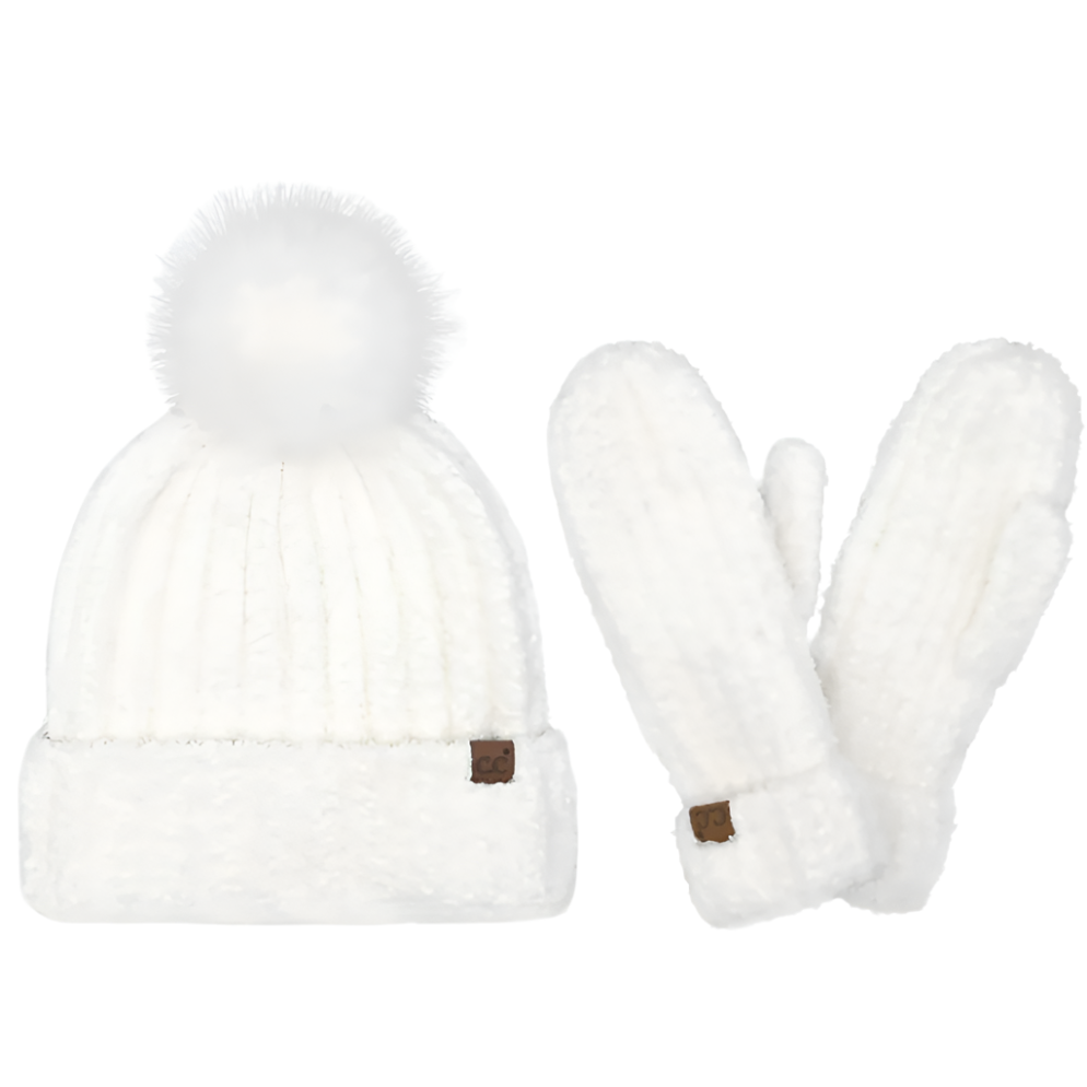 Cozy Yarn Hat & Mitten Set-White-50% OFF