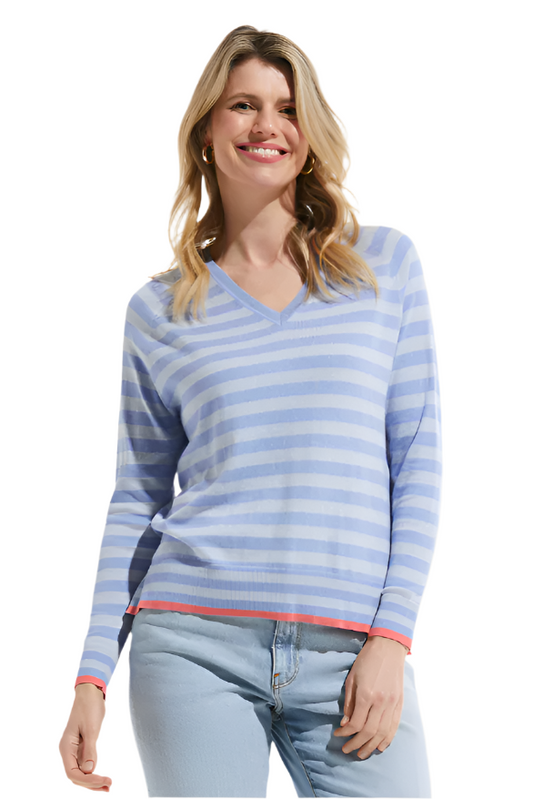 Zaket & Plover Stripe V-Neck Sweater-50% OFF