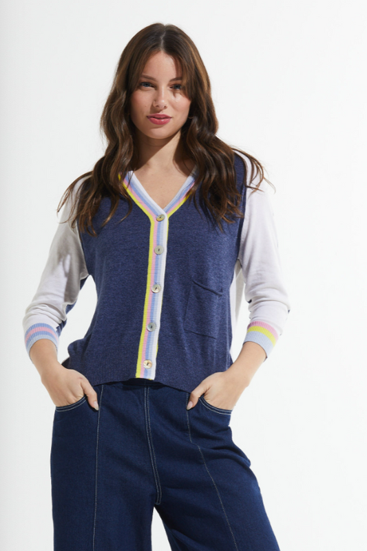 Zaket & Plover Stripe Trim Cardigan-50% OFF