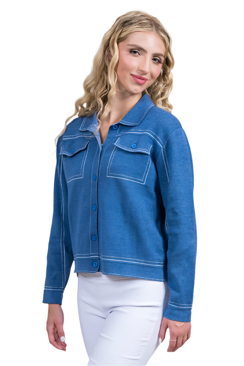 Trisha Tyler Denim Pocket Sweater Cardigan