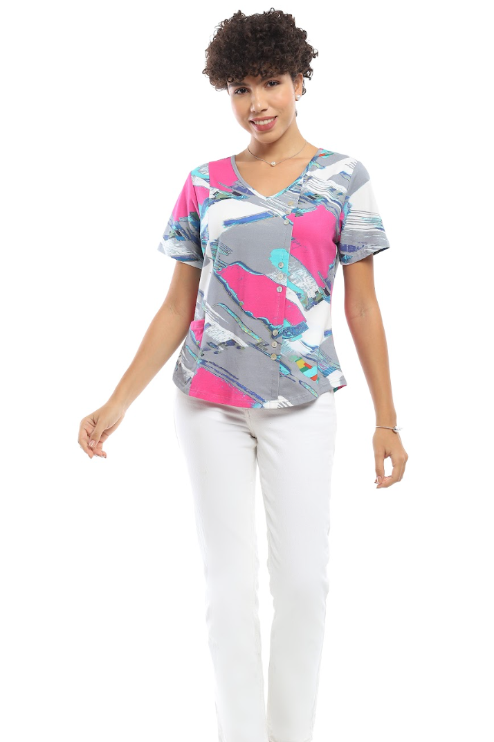 Parsley & Sage Marina Short Sleeve Button Top