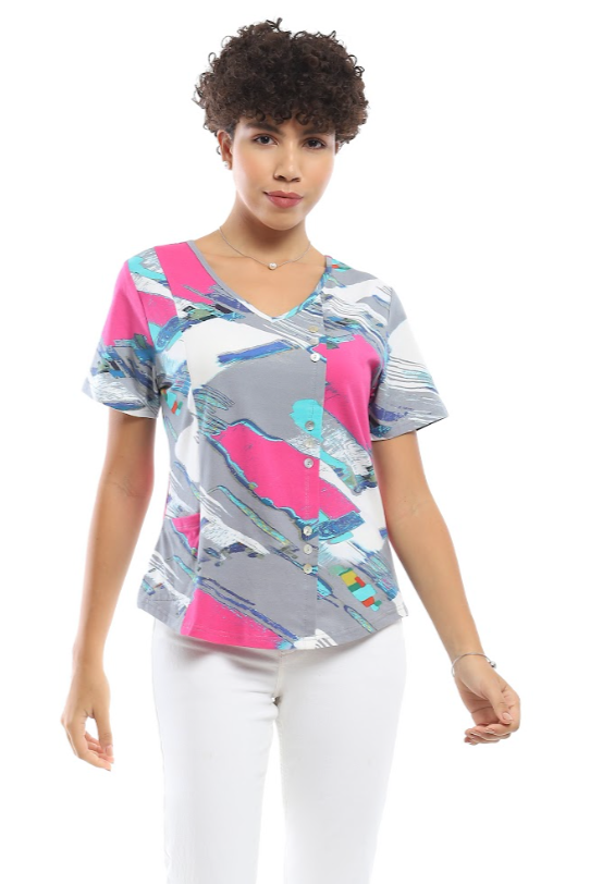 Parsley & Sage Marina Short Sleeve Button Top