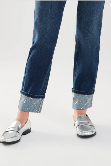 FDJ Pull On Straight Rhinestone Embellished Cuffed Ankle Jean