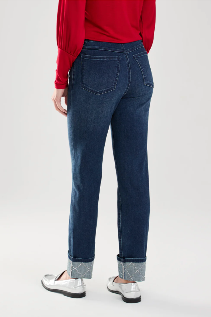FDJ Pull On Straight Rhinestone Embellished Cuffed Ankle Jean