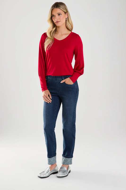 FDJ Pull On Straight Rhinestone Embellished Cuffed Ankle Jean