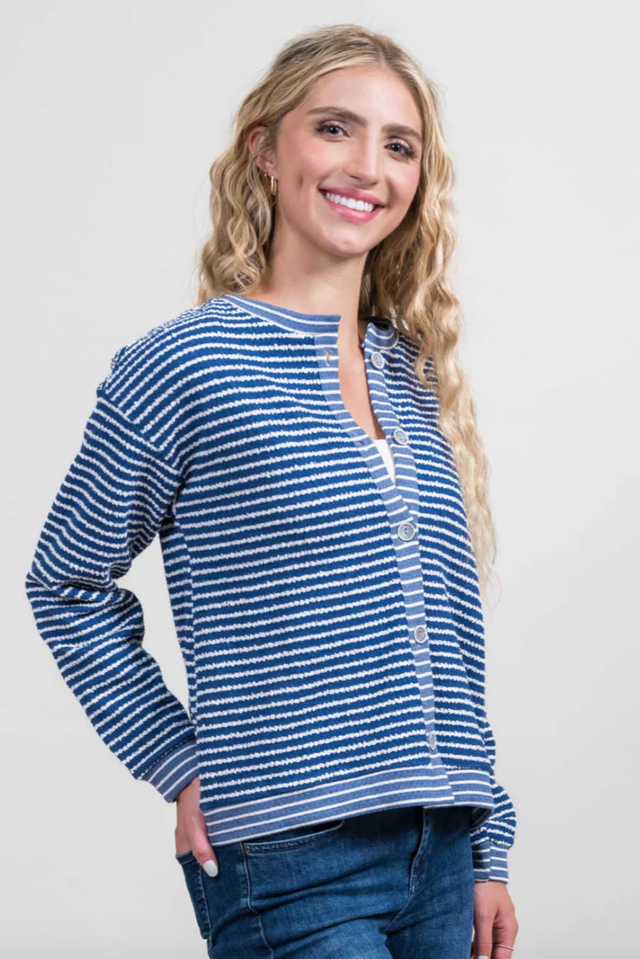 Trisha Tyler Stripe Button Front Cardigan