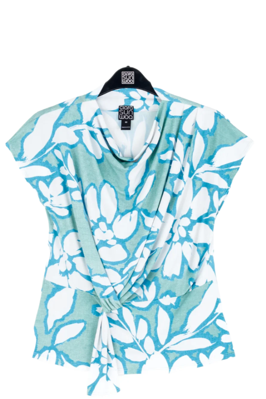 Clara SunWoo Floral Drape Neck Top
