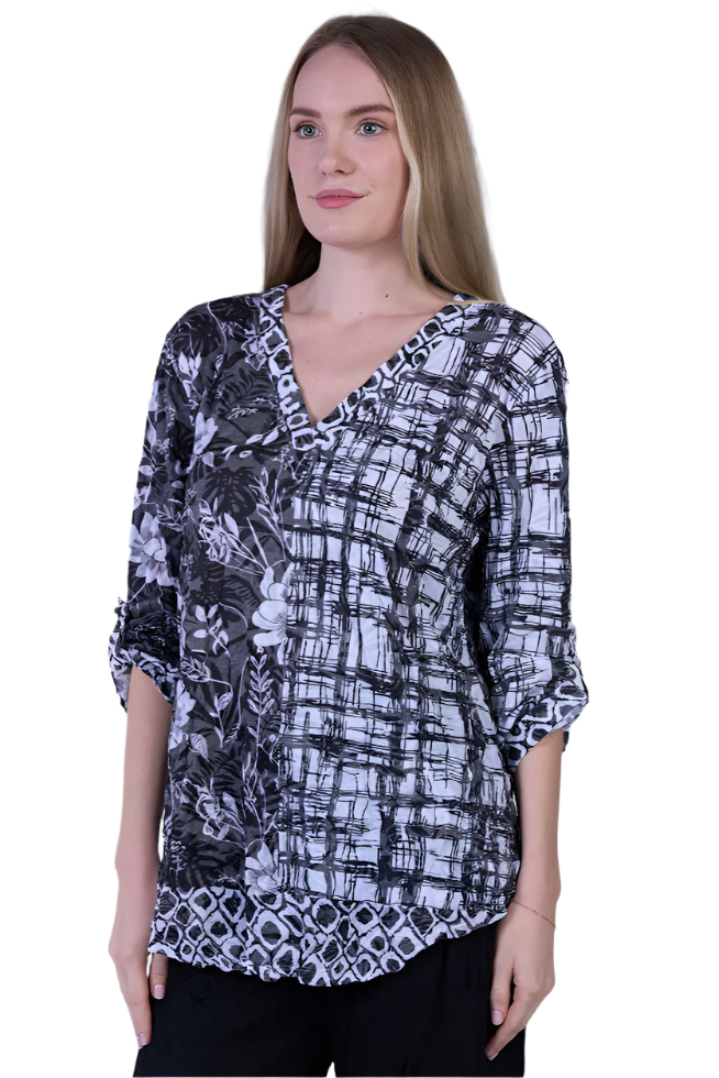 Shana Crinkle Mix Media Top