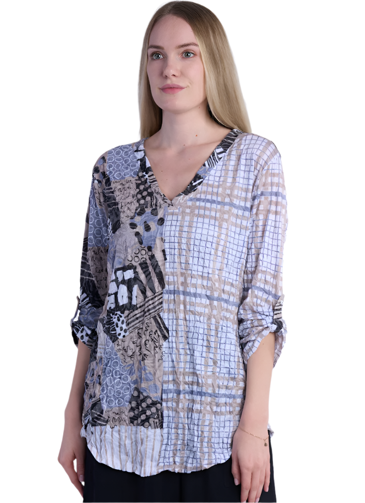 Shana Crinkle Mix Media Top