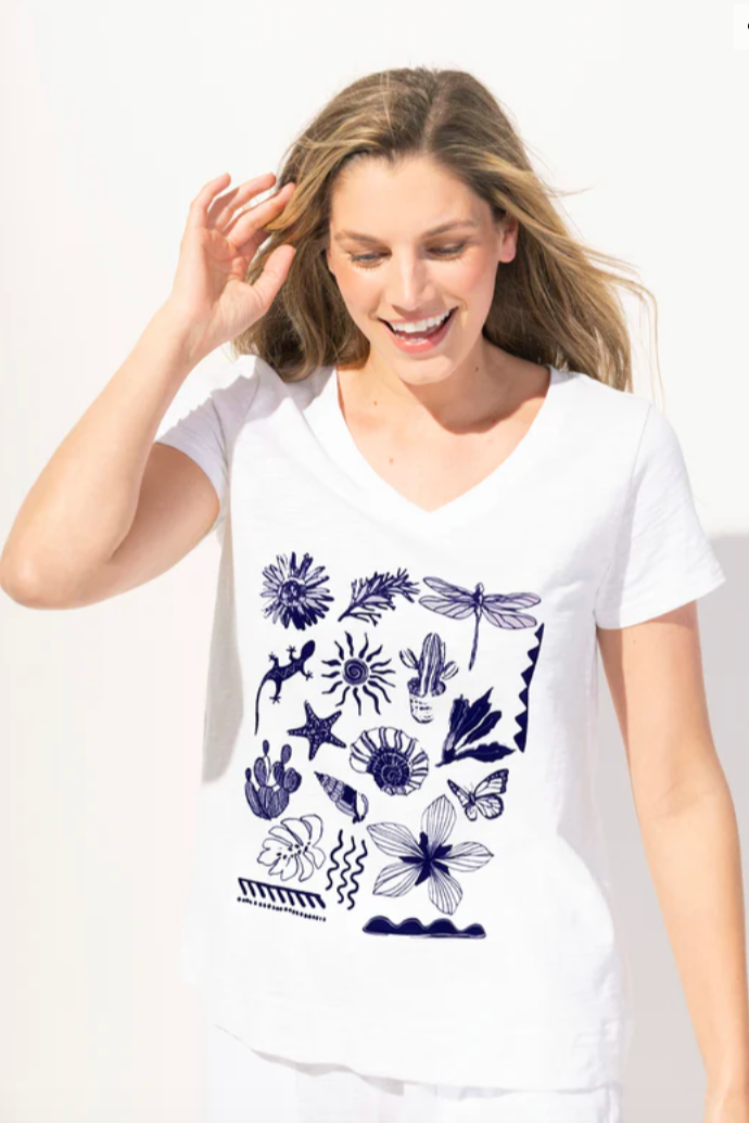 Escape Nature Print V Neck Tee
